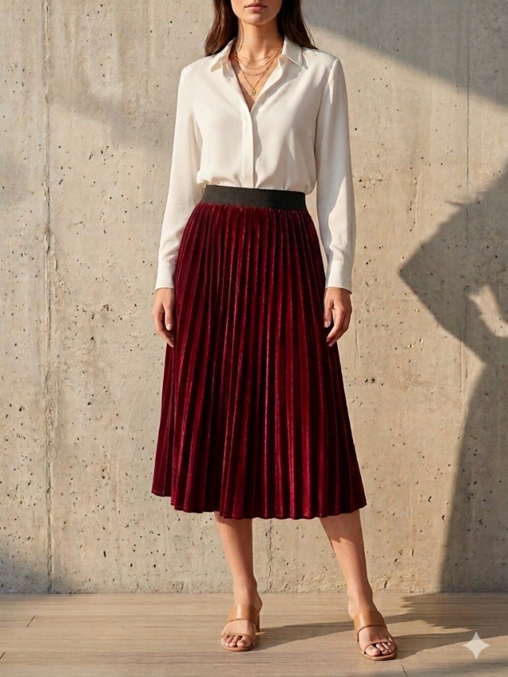 NWT Maje Bordeaux Red Pleated Velvet Skirt Size 1
